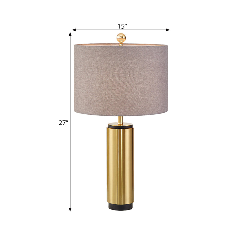 Grey Fabric Table Lamp: Traditional Drum Shape 1-Light Cylinder Base - Ideal For Bedroom Reading