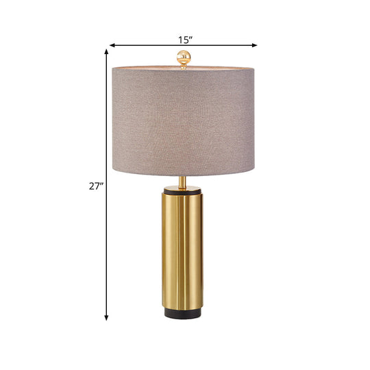 Grey Fabric Table Lamp: Traditional Drum Shape 1-Light Cylinder Base - Ideal For Bedroom Reading