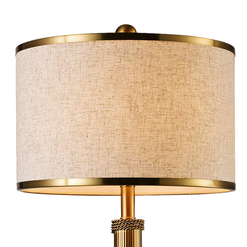 Traditional Flaxen Bedroom Task Light With Drum Fabric Shade - 1-Light Study Lighting