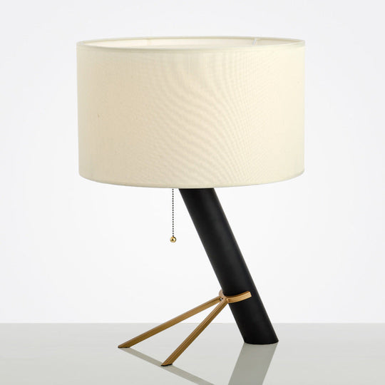 White Fabric Drum Night Table Lamp: Traditional Bedroom Lighting With 1 Light