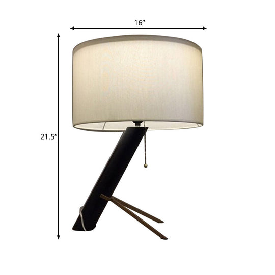 White Fabric Drum Night Table Lamp: Traditional Bedroom Lighting With 1 Light