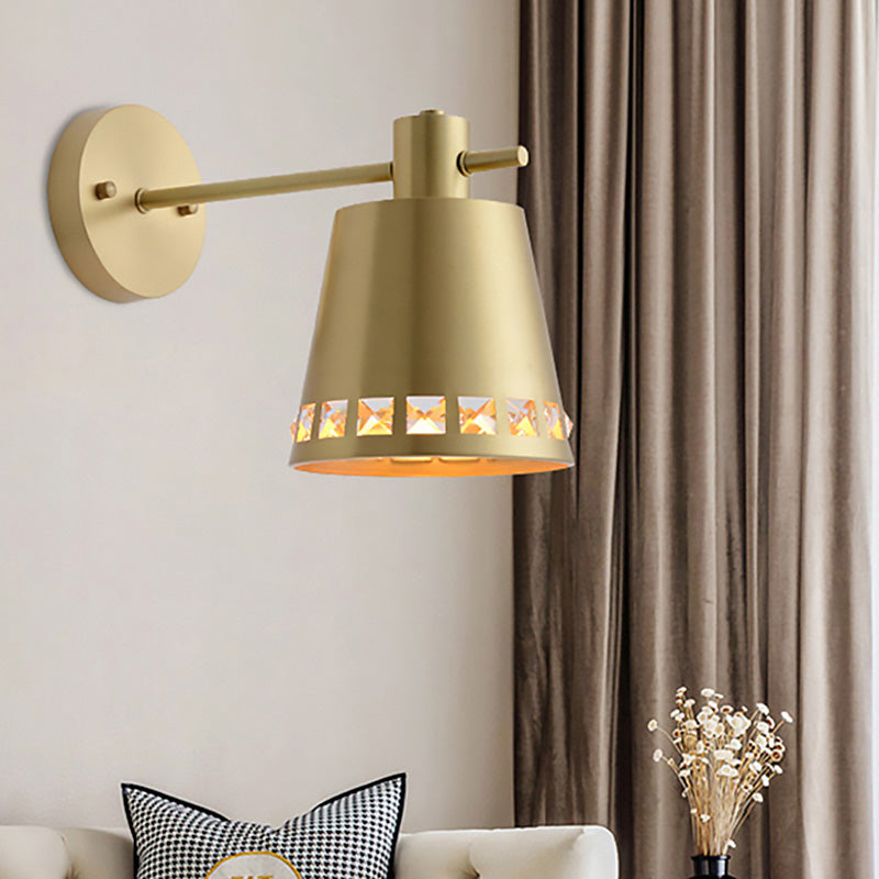 Modern Metallic Brass Wall Mount Light With Clear Crystal Accent - Perfect For Living Room