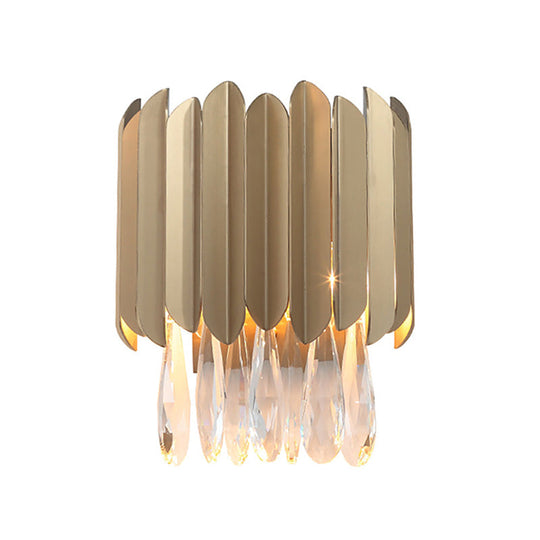 Contemporary Clear Crystal Wall Lamp - 1 Light Brass Finish Ideal For Living Room Lighting