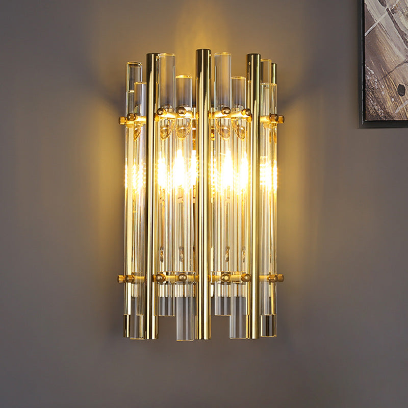 Modernist Style Tubular Wall Sconce With Clear Crystal Metal Frame And 1 Light Ideal For Bedroom