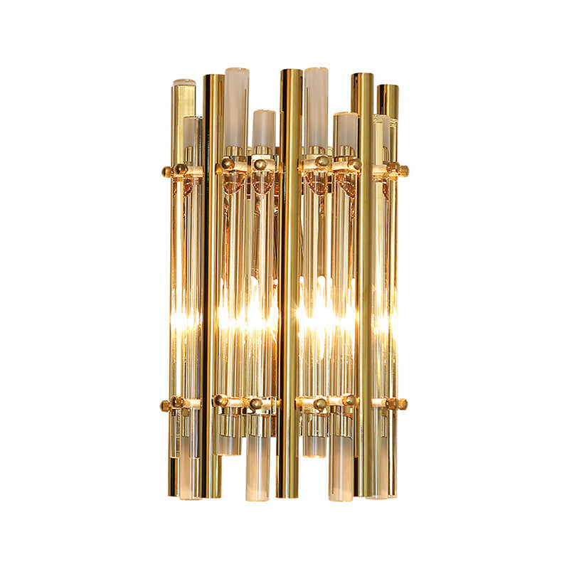 Modernist Style Tubular Wall Sconce With Clear Crystal Metal Frame And 1 Light Ideal For Bedroom