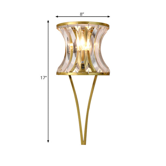 Modern Golden Hourglass Wall Sconce With Clear Crystal Detailing For Living Room