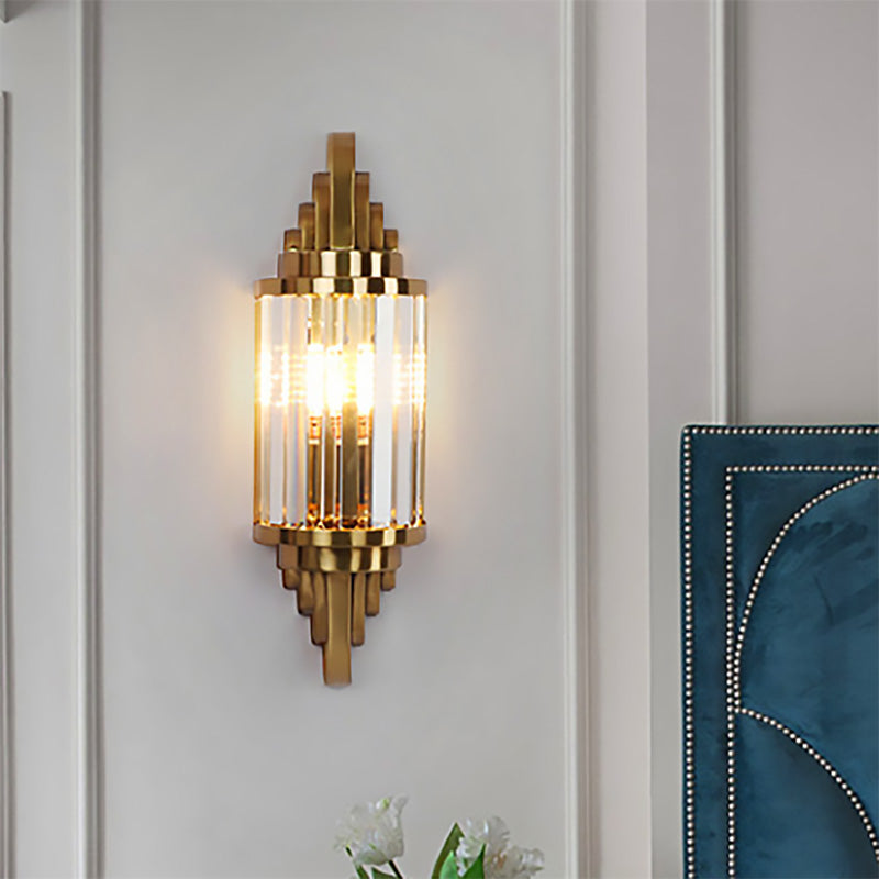 Vintage Style Brass Wall Sconce With Clear Crystal Prism - 1 Light Fixture For Living Room