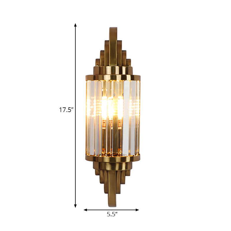 Vintage Style Brass Wall Sconce With Clear Crystal Prism - 1 Light Fixture For Living Room