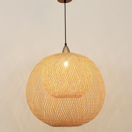 Sleek Bamboo Sphere Suspension Light - Minimalist 1Head Pendant Ceiling Lighting For Tea Room