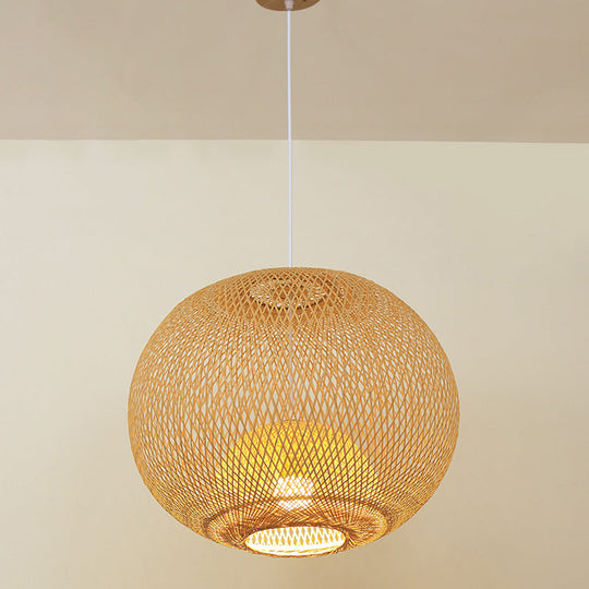 Sleek Bamboo Sphere Suspension Light - Minimalist 1Head Pendant Ceiling Lighting For Tea Room