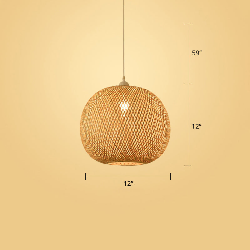 Woven Bamboo Pendant Light - Modern Single Wood Hanging Ceiling Fixture For Restaurants