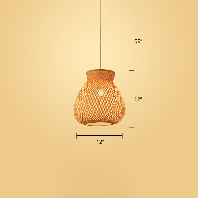 Woven Bamboo Pendant Light - Modern Single Wood Hanging Ceiling Fixture For Restaurants