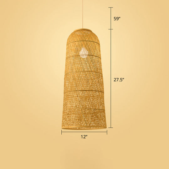 Woven Bamboo Pendant Light - Modern Single Wood Hanging Ceiling Fixture For Restaurants / H