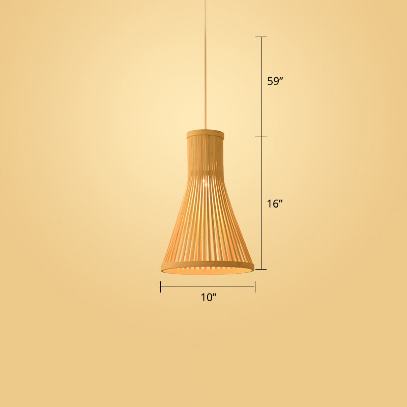 Woven Bamboo Pendant Light - Modern Single Wood Hanging Ceiling Fixture For Restaurants