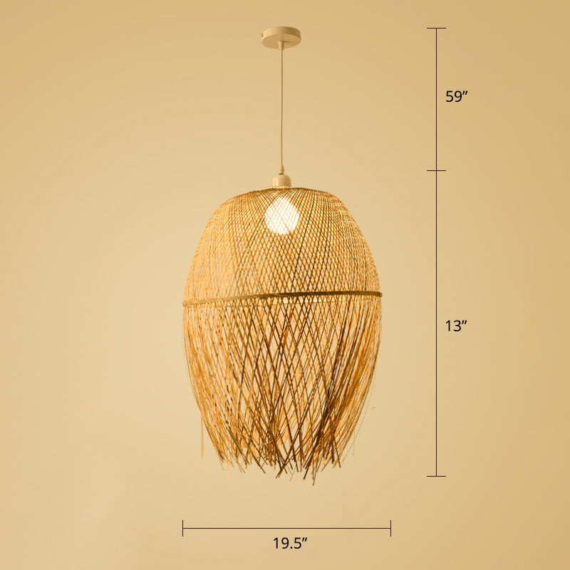 Woven Bamboo Pendant Light - Modern Single Wood Hanging Ceiling Fixture For Restaurants