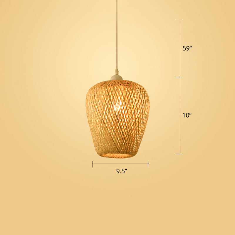 Woven Bamboo Pendant Light - Modern Single Wood Hanging Ceiling Fixture For Restaurants