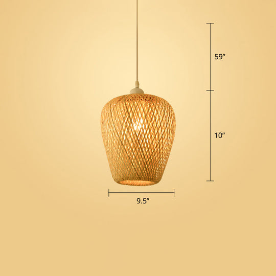 Woven Bamboo Pendant Light - Modern Single Wood Hanging Ceiling Fixture For Restaurants