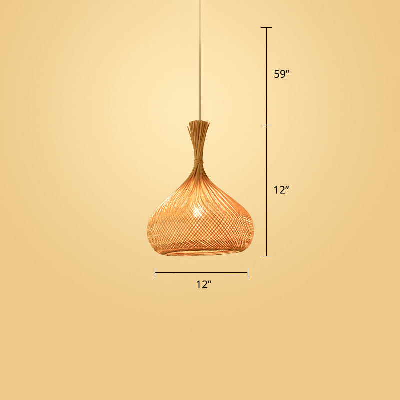 Woven Bamboo Pendant Light - Modern Single Wood Hanging Ceiling Fixture For Restaurants