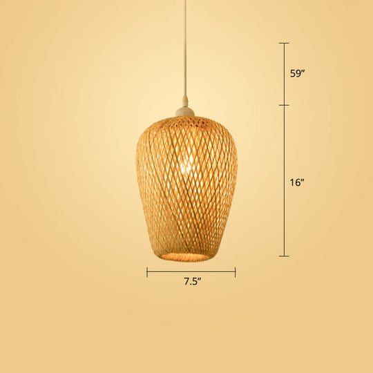 Woven Bamboo Pendant Light - Modern Single Wood Hanging Ceiling Fixture For Restaurants / I