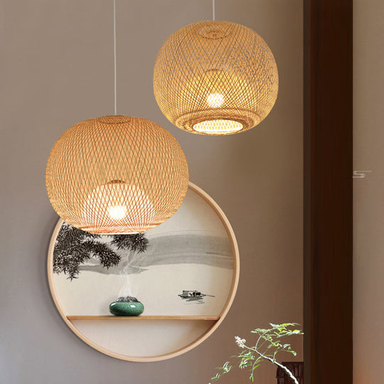 Handwoven Bamboo Pendant Light - Contemporary Wood Suspension Fixture