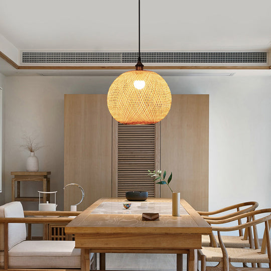 Handwoven Bamboo Pendant Light - Contemporary Wood Suspension Fixture