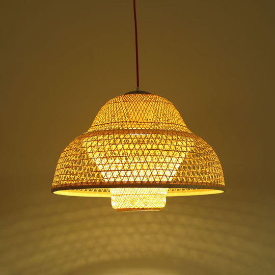 Handwoven Bamboo Pendant Light - Contemporary Wood Suspension Fixture / G