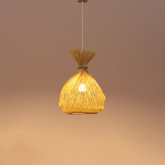 Handwoven Bamboo Pendant Light - Contemporary Wood Suspension Fixture / D