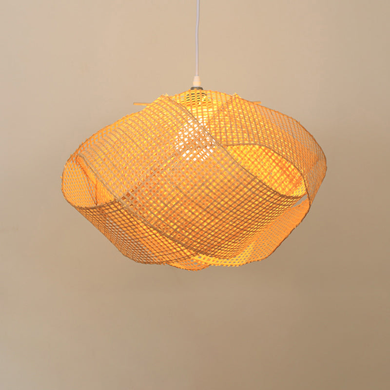 Handwoven Bamboo Pendant Light - Contemporary Wood Suspension Fixture / F