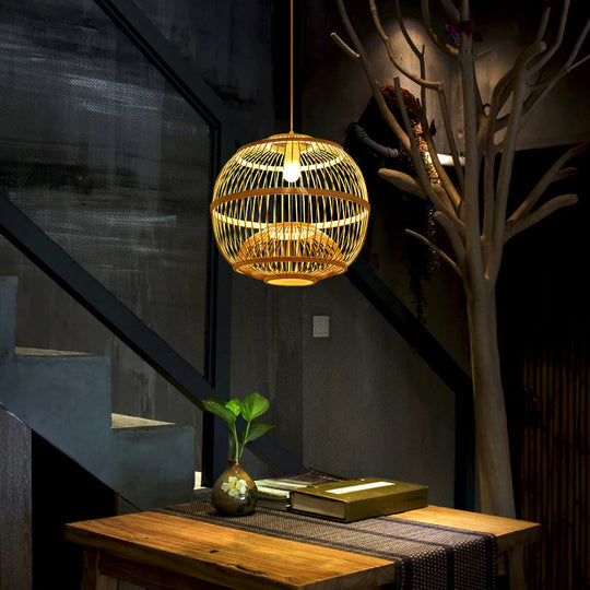 Simplicity Bamboo Globe Pendant Light Fixture For Restaurants