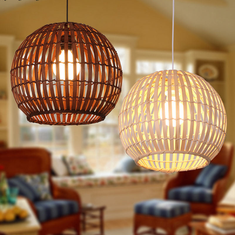 South-East Asia Bamboo Globe Pendant Light For Restaurants