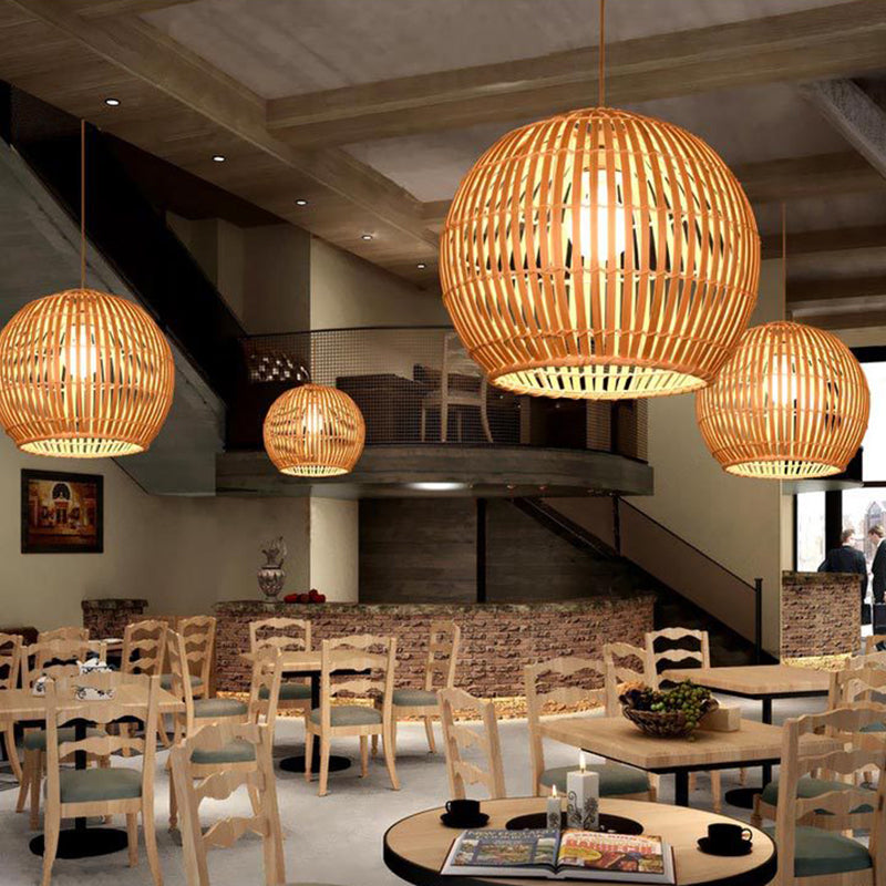 South-East Asia Bamboo Globe Pendant Light For Restaurants