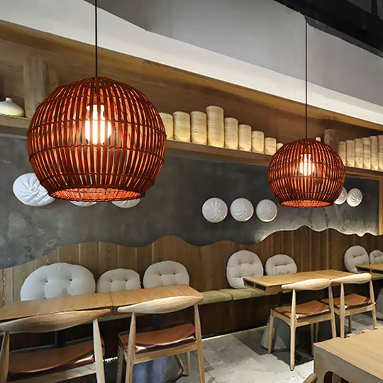 South-East Asia Bamboo Globe Pendant Light For Restaurants