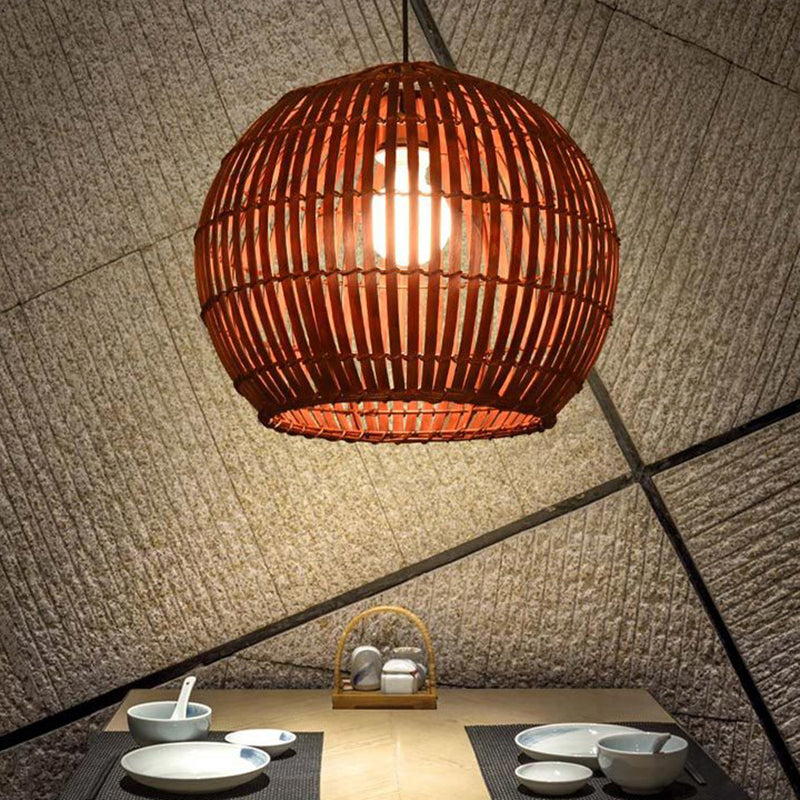 South-East Asia Bamboo Globe Pendant Light For Restaurants