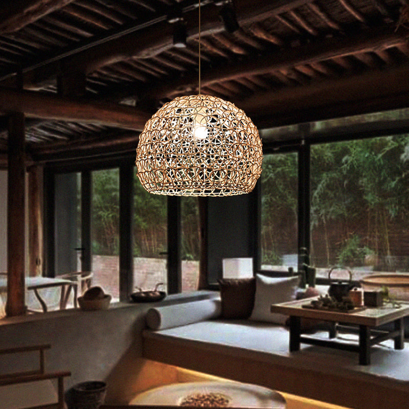 Dome Rattan Pendant Light Fixture - Simplicity In Wood / 10 A