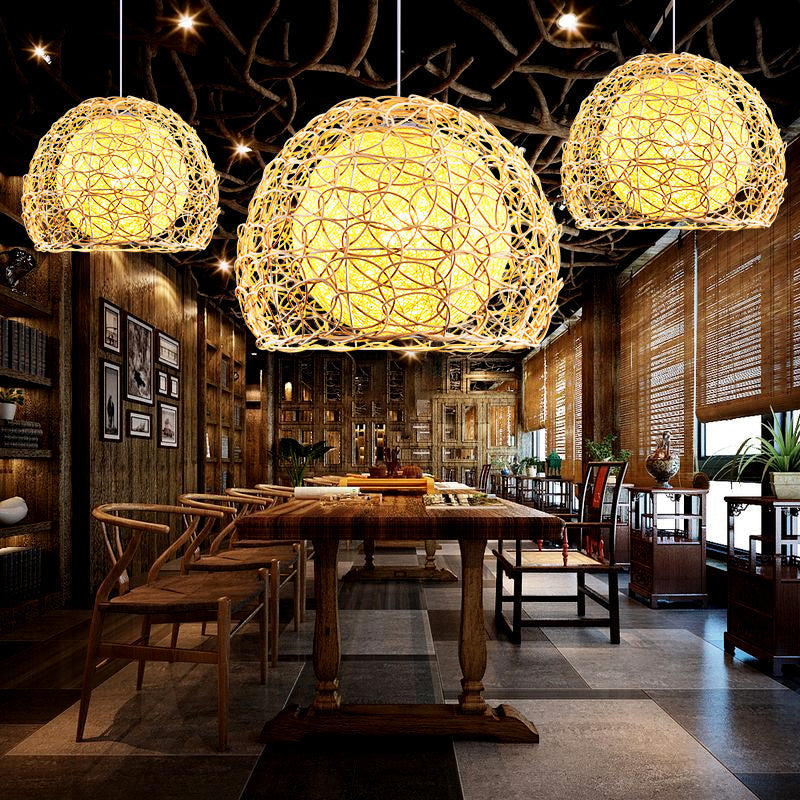 Minimalist Bamboo Pendant Ceiling Light - Handcrafted Wood Suspension Lighting