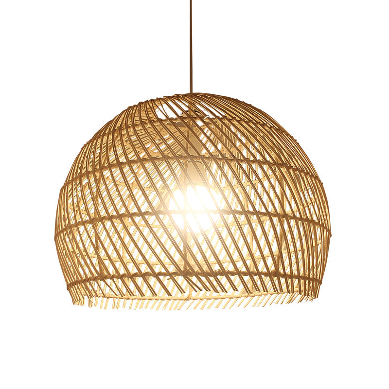 Handcrafted Rattan Suspension Light - Simplicity Wood Pendant Fixture For Restaurants