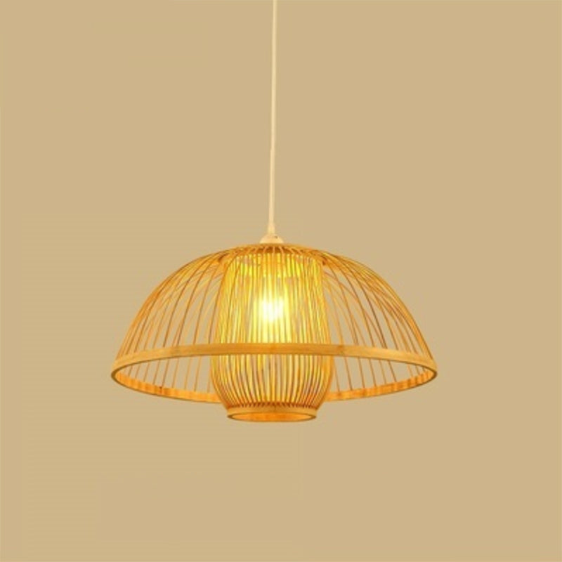 Woven Bamboo Hanging Lamp - Minimalist Suspension Lighting For Restaurants Wood / C