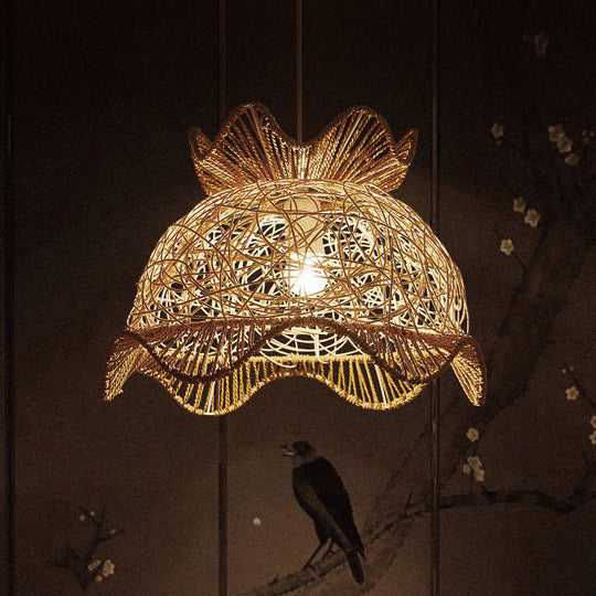 Margot - Asian Wood Scalloped Ceiling Light Asian Style 1Â Head Rattan Hanging Lamp for Restaurant