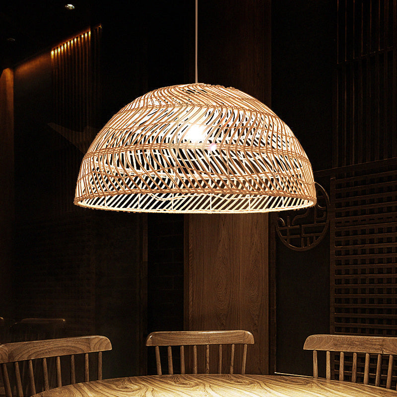 Dome Shaded Rattan Pendant Light - Simplicity & Elegance In 1-Light Wood Fixture