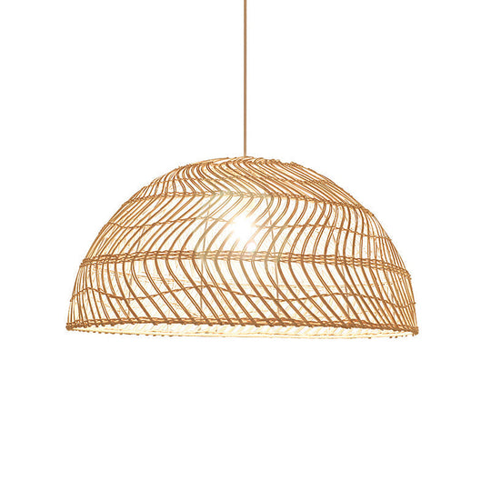 Dome Shaded Rattan Pendant Light - Simplicity & Elegance In 1-Light Wood Fixture