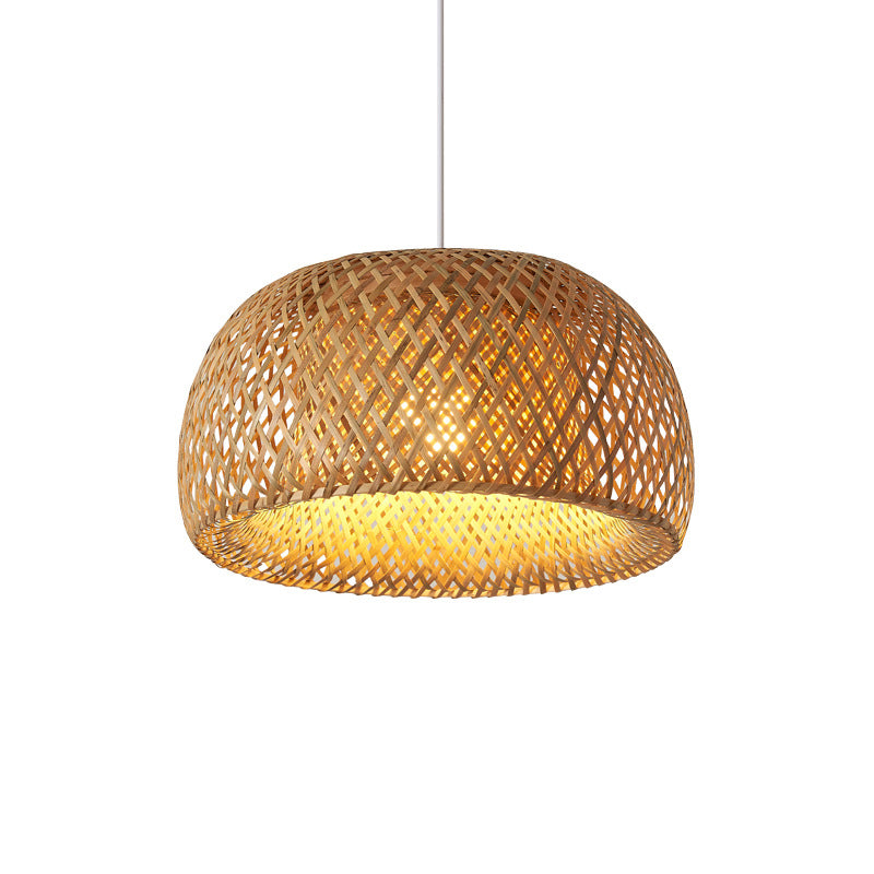 Asian Style Bamboo Dome Shade Ceiling Light - Wood Hanging Lamp For Corridor