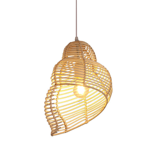 Contemporary Wood Pendant Light: Handcrafted In South-East Asia Single-Bulb Rattan Suspension