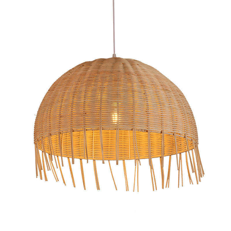 Contemporary Wood Pendant Light: Handcrafted In South-East Asia Single-Bulb Rattan Suspension