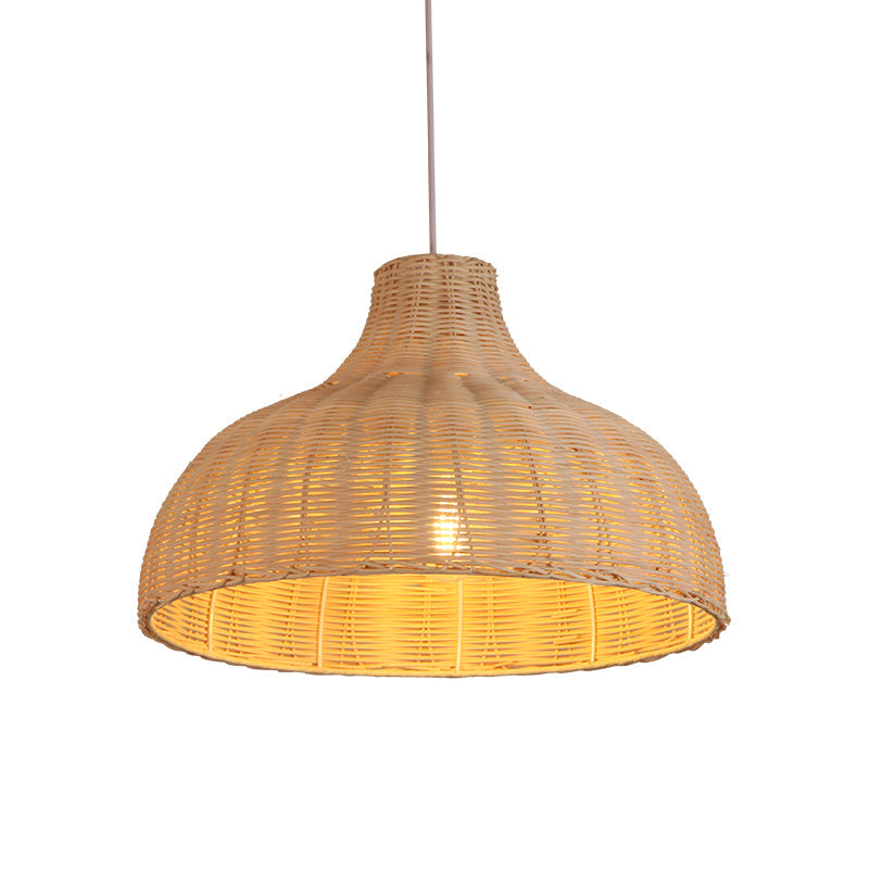 Contemporary Wood Pendant Light: Handcrafted In South-East Asia Single-Bulb Rattan Suspension