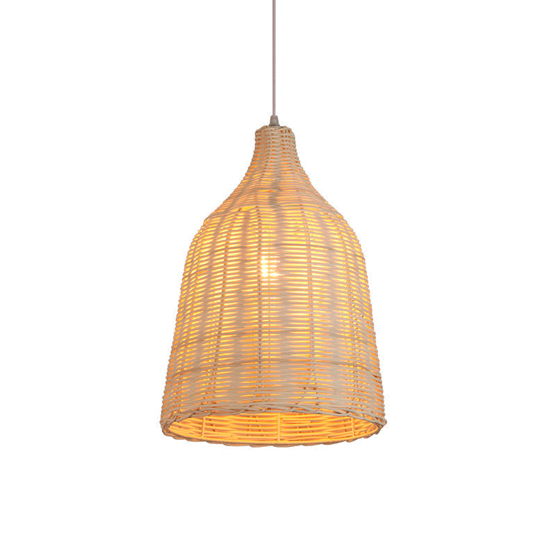 Contemporary Wood Pendant Light: Handcrafted In South-East Asia Single-Bulb Rattan Suspension