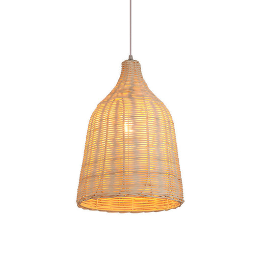 Contemporary Wood Pendant Light: Handcrafted In South-East Asia Single-Bulb Rattan Suspension