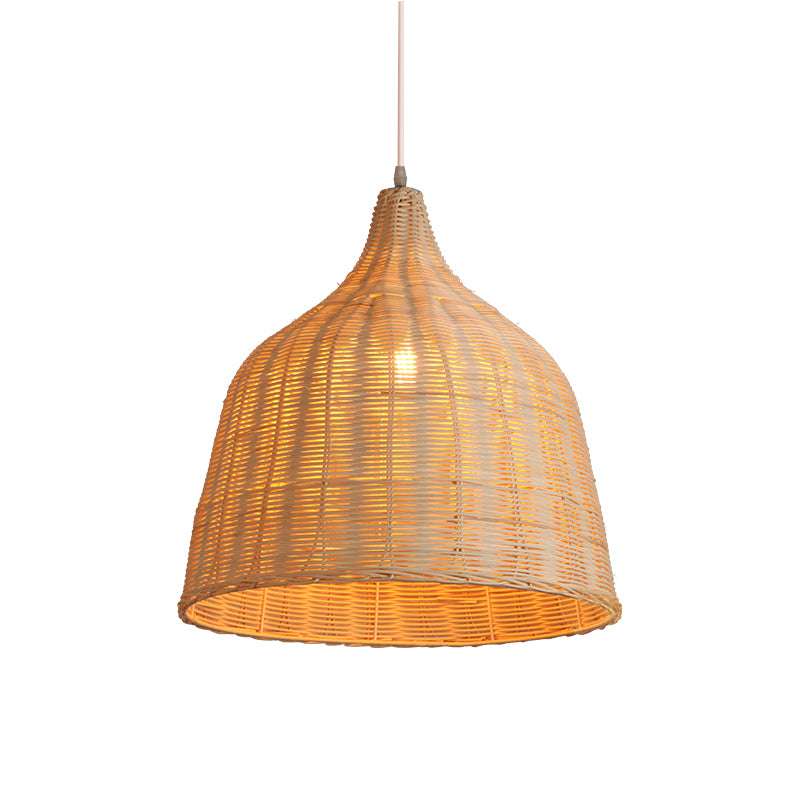 Contemporary Wood Pendant Light: Handcrafted In South-East Asia Single-Bulb Rattan Suspension