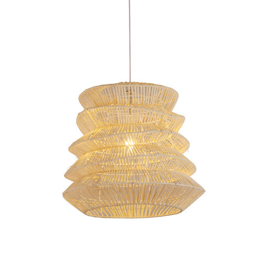 Contemporary Wood Pendant Light: Handcrafted In South-East Asia Single-Bulb Rattan Suspension