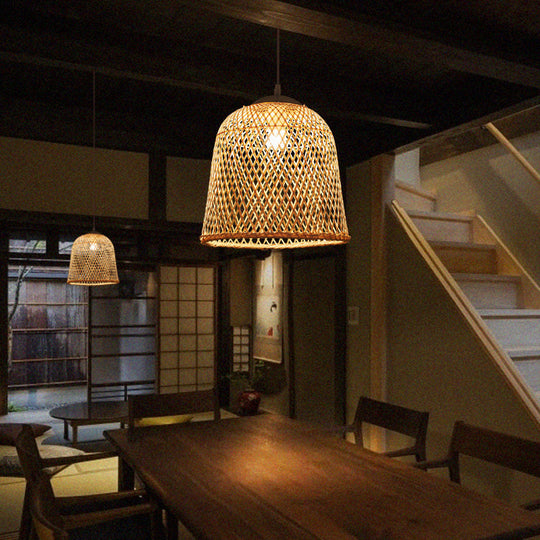 Bamboo Bell Pendant Light: Contemporary Wood Single-Bulb Suspension