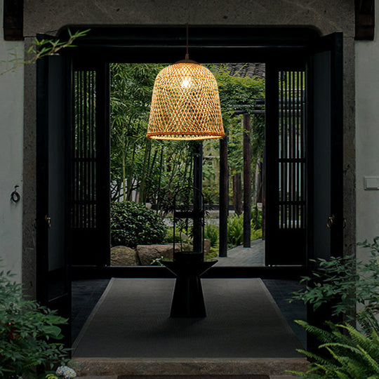 Bamboo Bell Pendant Light: Contemporary Wood Single-Bulb Suspension